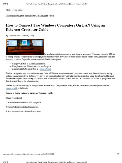 A crossover cable is used to connect two network cards directly without the need to use a hub or switch. How to Connect Two Windows Computers on LAN Using an ...