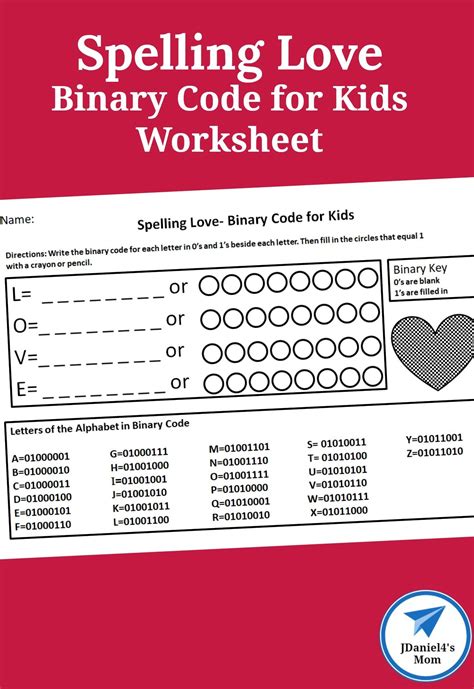 Binary Code For Kids Worksheet Spelling Love Jdaniel4s Mom Coding