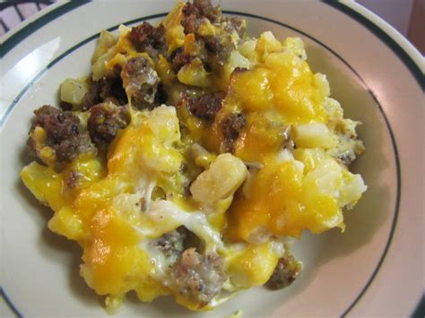 Top with cooked, crumbled sausage, then cheese. EatYourHeartOut: Cheesy Potato Breakfast Casserole