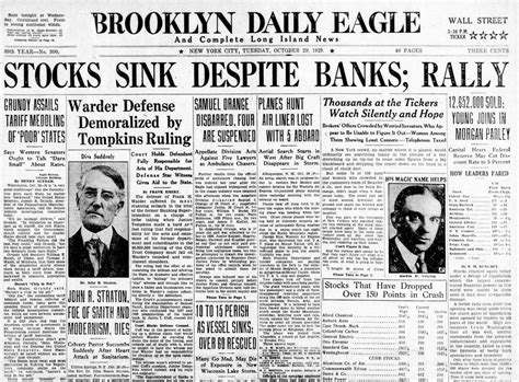 The Great Depression Newspaper Headlines From The 1929 Stock Market