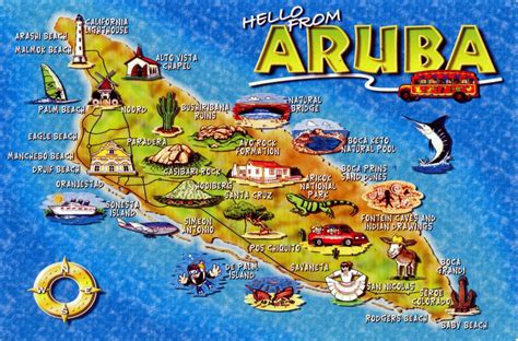 Large Tourist Illustrated Map Of Aruba Aruba North America