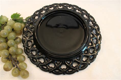 Westmoreland Black Glass Plate With Mary Gregory Style Etsy