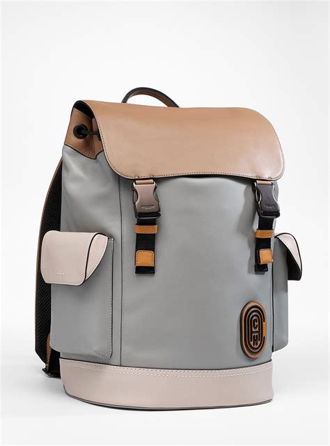 Coach Leather Rivington Colour Block Backpack In Patterned Grey Gray