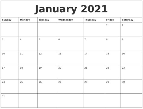 January 2021 Cute Printable Calendar