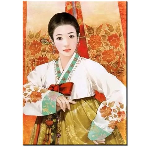 Diy 5d Diamond Painting Kit Korean Girl Painting Traditional Etsy