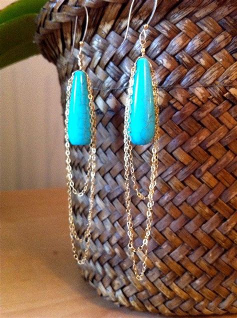 Turquoise Chandeliers Turquoise Chandelier Gold Chain Earrings