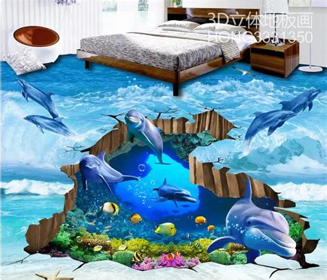 Mural Wallpaper 3d Vinyl Floor Roll Custom 3d Floor Tiles Dolphins