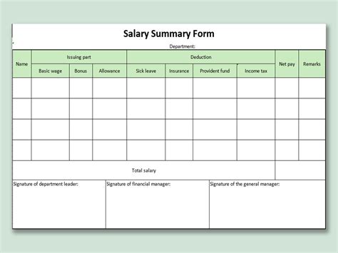 Excel Of Green Salary Summary Form Xlsx Wps Free Templates