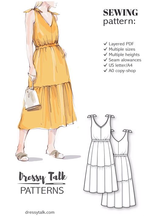 Sleeveless Midi Summer Dress Sewing Pattern Summer Dress Sewing