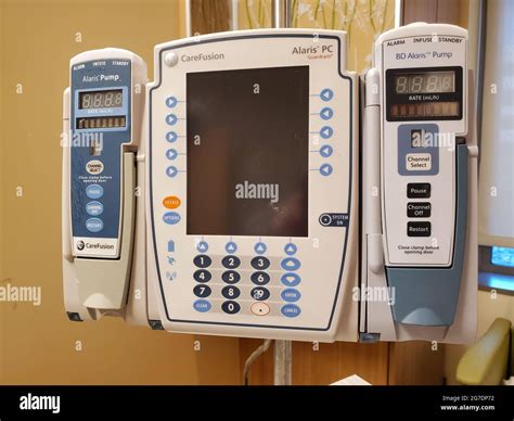 Close Up Of A BD Alaris And CareFusion Branded Infusion Pump Unit