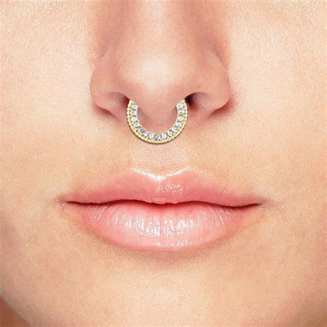 Freshtrends Cz Paved Gem Gold Plated Fake Septum Hangers Septum Piercing Jewelry Body Jewelry