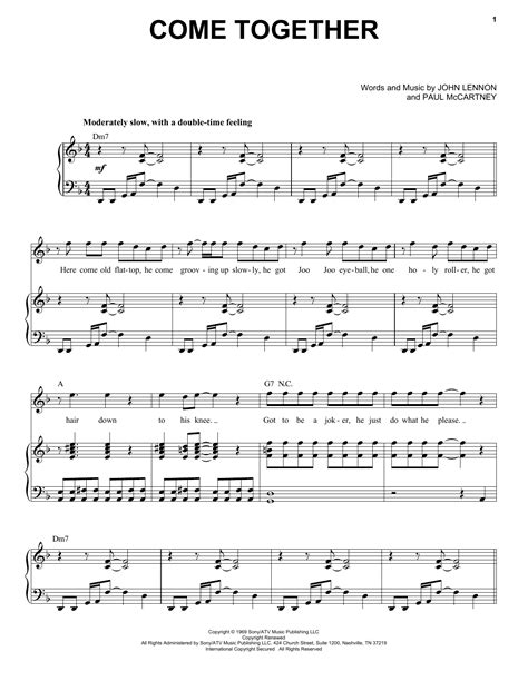 Come Together Sheet Music The Beatles Piano And Vocal