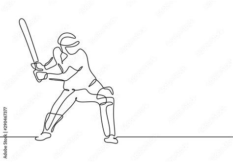 Cricket Sport Player One Line Drawing Continuous Single Line Art Vector