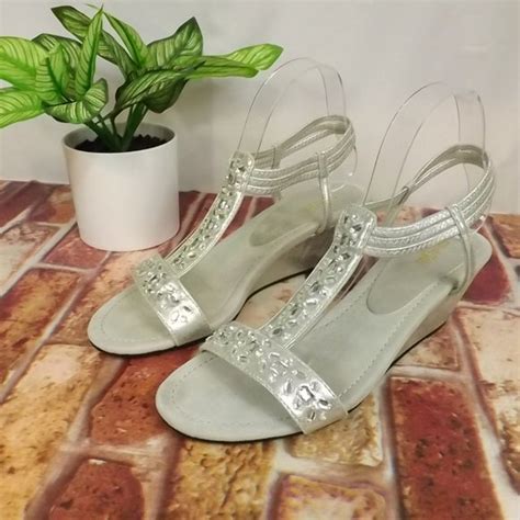 east 5th shoes east 5th violetta silver embellished wedge sandals size 85 poshmark