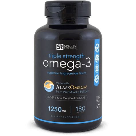 Sports Research Omega 3 Fish Oil Triple Strength 1250 Mg 180 Softgels