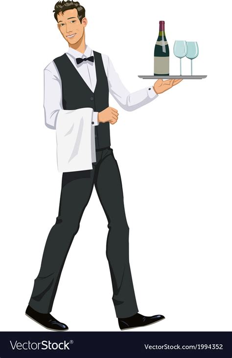 Waiter With A Tray Royalty Free Vector Image Vectorstock
