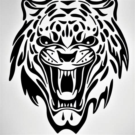 Roaring Jaguar Head Stencil Tattoo Design · Creative Fabrica