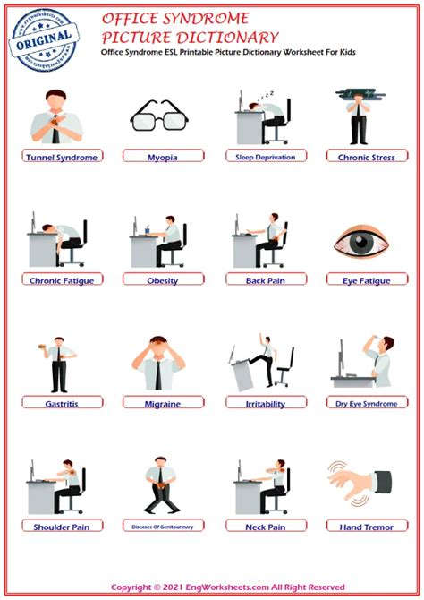 Office Syndrome Esl Printable Picture Dictionary Worksheet For Kids