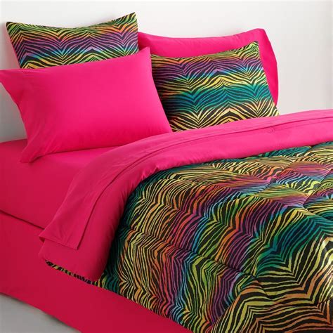 Girls teen hot pink zebra print comforter bedding set features. Veratex Rainbow Zebra Reversible Comforter Set, Pink # ...