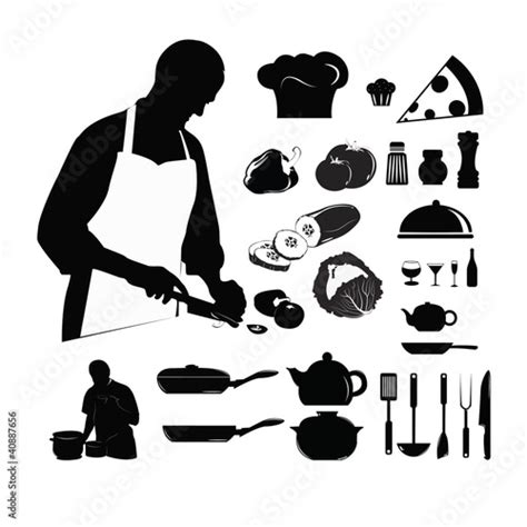 Cooking Silhouettes Chef In The Kitchen Vector De Stock Adobe Stock