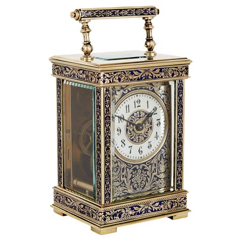 Antique French Gilt Bronze And Enamel Miniature Carriage Clock For Sale