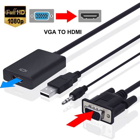 Av to hdmi with 3.5mm stereo audio converter up scaler 720p/1080p cvbs to hdmi. VGA Male To HDMI Output 1080P HD+ Audio TV AV HDTV Video ...