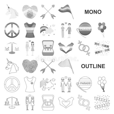 gay and lesbian monochrom icons in set collection for design sexual minority and attributes