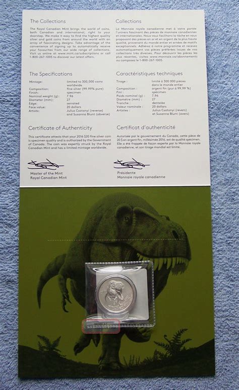 2016 canada 20 00 pure silver coin tyrannosaurus rex