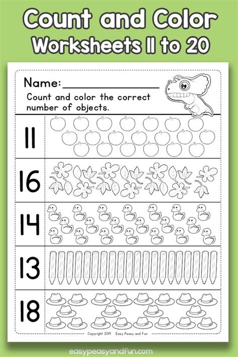 Count And Color Worksheets 11 To 20 Color Worksheets Counting To 20