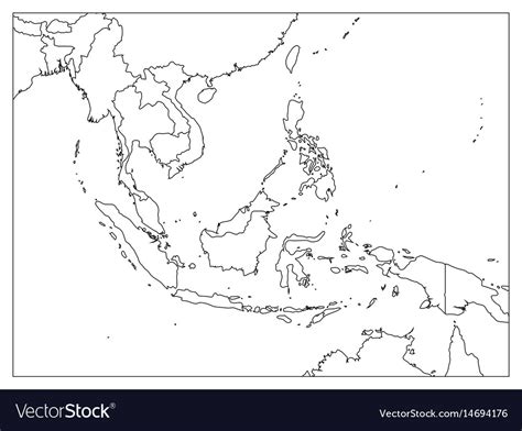 South East Asia Political Map Black Outline On Vector Image