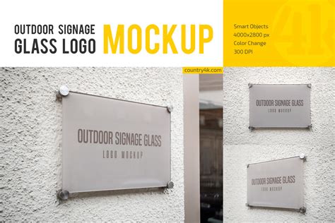 Outdoor Glass Signage Logo Mockup Set On Yellow Images Creative Store
