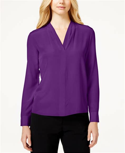 Lyst Calvin Klein Silk Long Sleeve Blouse In Purple