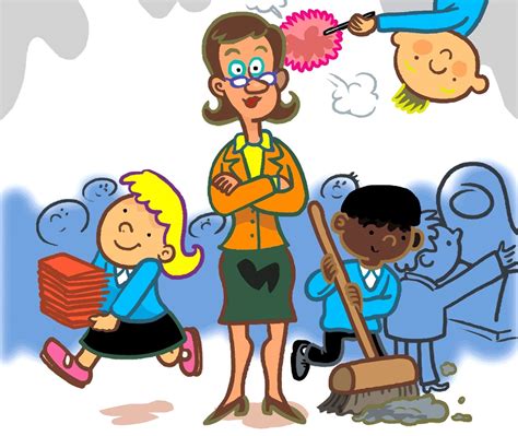Children Cleaning Classroom Stock Images