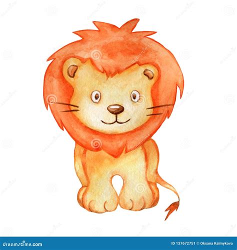 Cute Watercolor Illustration Lion Isolated Stock Illustration