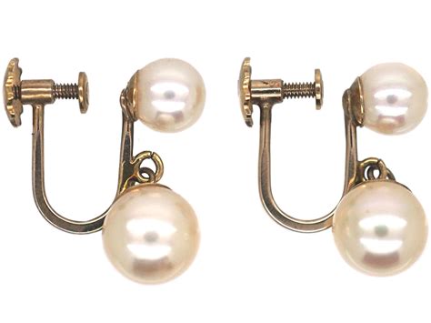 9ct gold and cultured pearl earrings with screw back fittings 655p the antique jewellery company