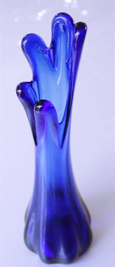 Vintage Cobalt Blue Art Glass Vase Murano Style Glass Finger Etsy