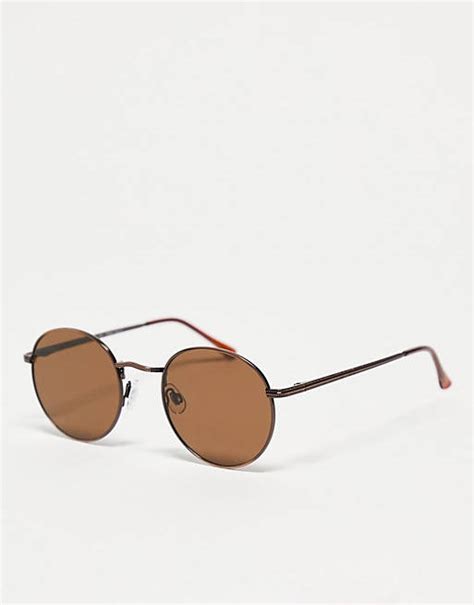 Aj Morgan Agreed Round Sunglasses With Bronze Lens In Gold Asos