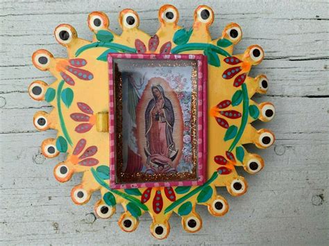Virgen De Guadalupe Virgin Mary Mexican Metal Nicho Hand Painted 5x4