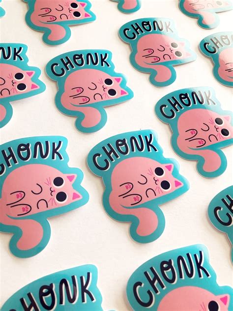 Chonk Cat Sticker Cute Fat Pink Kitty Waterproof Decal Etsy