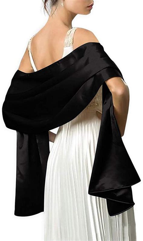 Lansitina Womens Solid Color Satin Shawl Wraps For Evening Dresswedding Party Black At Amazon