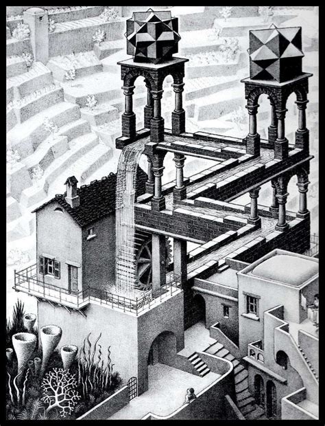 Mc Escher Print Escher Art Waterfall Circa Etsy