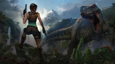 Dinosaur Lara Croft Tyrannosaurus Rex 4K HD Tomb Raider Wallpapers | HD ...
