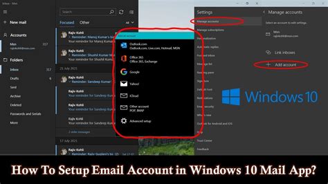 Search for, then select settings. How To Add or Remove Email Accounts in Windows 10 Mail App ...