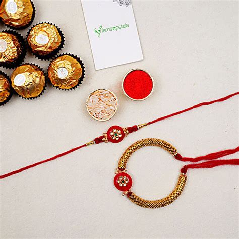 Red Pearl Bhaiya Bhabhi Rakhi With 12 Pcs Ferrero Rocher Philippines