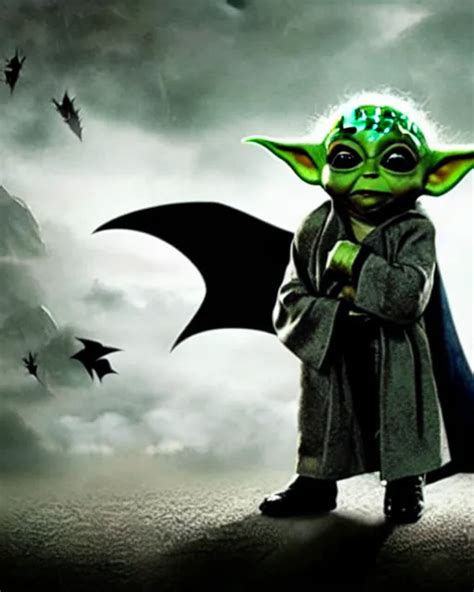 Epic Action Still Of Baby Yoda Wearing Batman Outfit Stable Diffusion