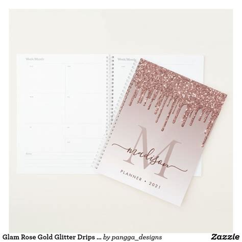 Glam Rose Gold Glitter Drips Elegant Monogram 2022 Planner Zazzle