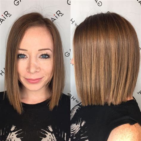 Blunt Bronze Shoulder Length Bob With Textured Ends And Side Part Blunt Bob Hairstyles Blunt