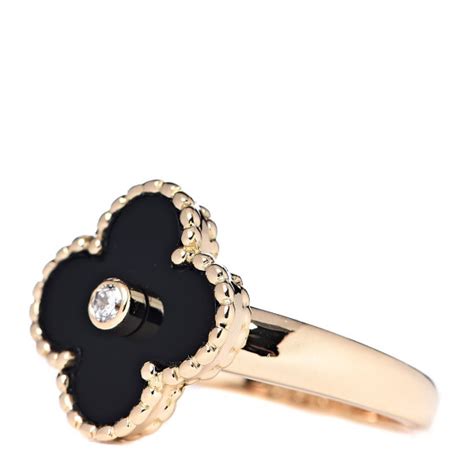 Van Cleef And Arpels 18k Yellow Gold Black Onyx Diamond Vintage Alhambra Ring 51 575 493589
