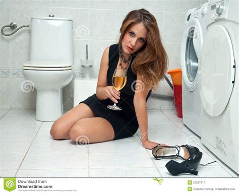 Drunk Woman In Her Bathroom Stock Image Image Of Alcohol Elegant