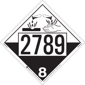 UN 2789 Hazard Class 8 Corrosives Permanent Self Stick Vinyl ICC